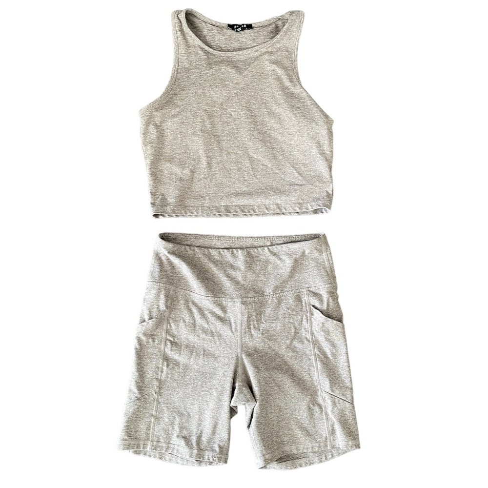 Zobha Workout Fitness Gym Active Set Top Bike Shorts Tan Brown Stretch Workout